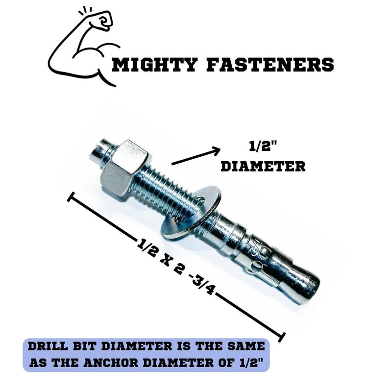 MIGHTY FASTENERS Zinc-Plated Steel Wedge Anchors, 1/4"" X 3"" - Heavy-Duty Mounting Bolts for Concrete - 25 Pack - Image 5